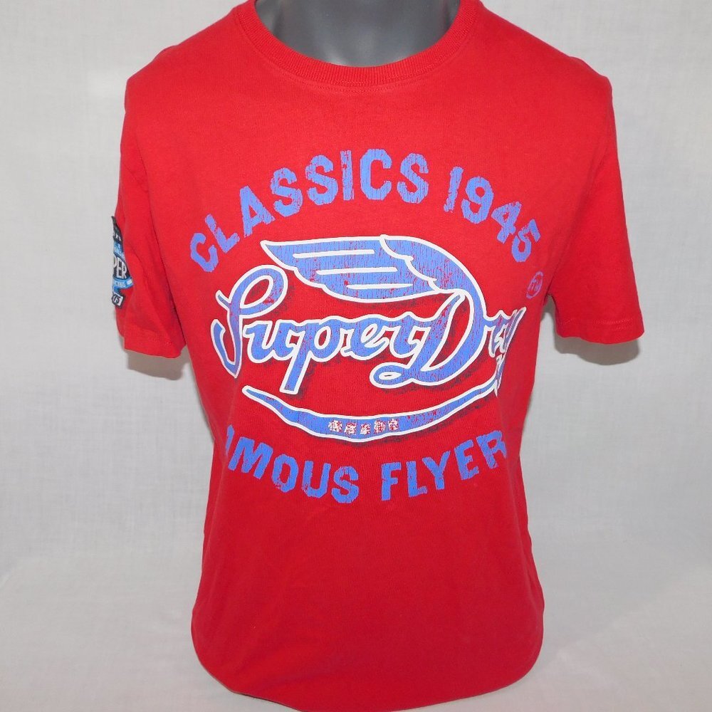 SuperDry Classics 1945 Famous Flyers Mens XL Red Blue Graphic T Shirt